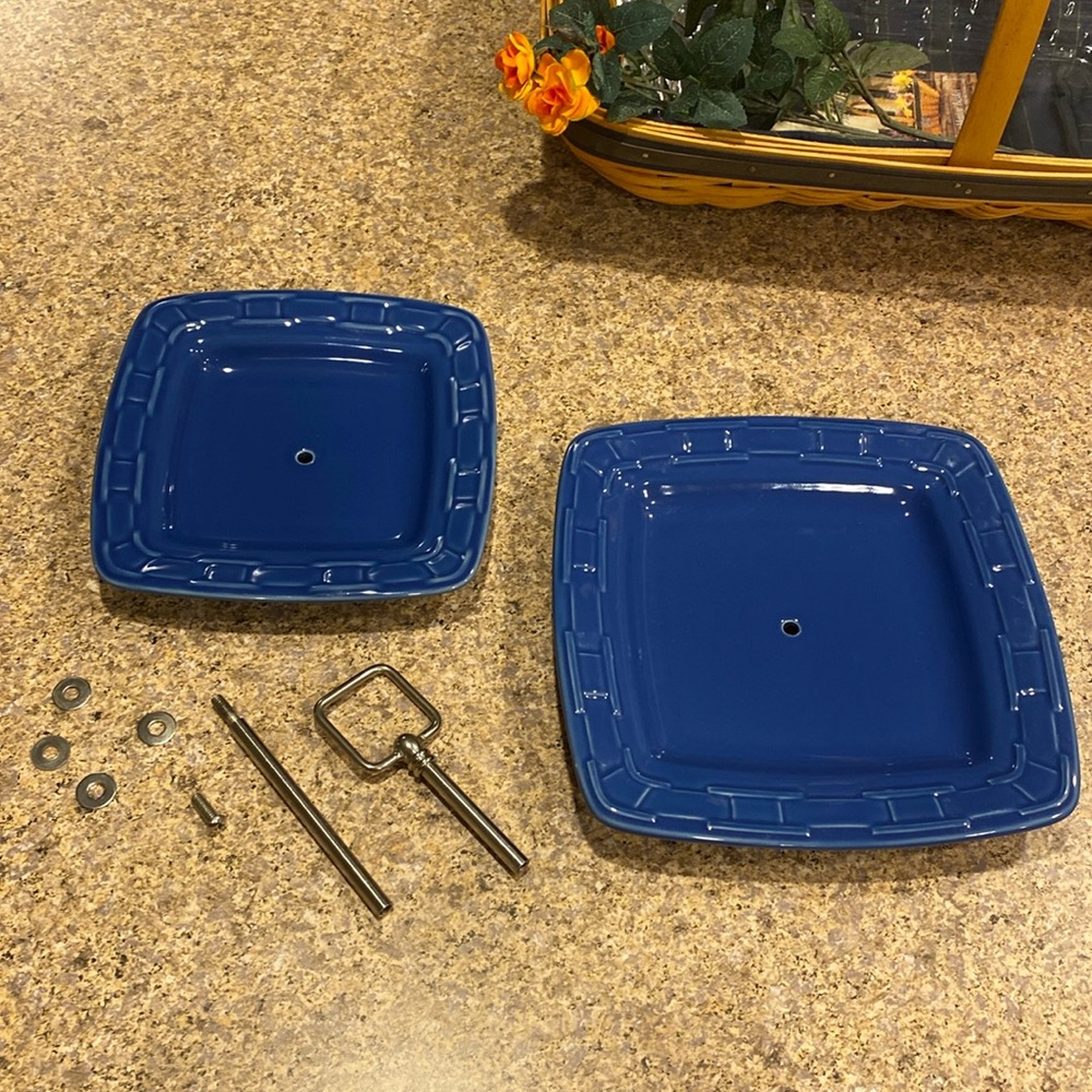 Longaberger Two Tier Dessert Serving Tray Woven Traditions Cornflower Pottery - Picture 6 of 17